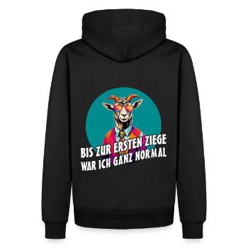 Bis zur ersten Ziege war ich ganz normal - Männer Premium Bio Hoodie - Schwarz - Hinten - Nico (187cm)