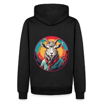 Lustige Ziege im bunten Farbkreis - Männer Premium Bio Hoodie - Schwarz - Hinten - Nico (187cm)