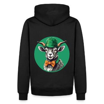 Chèvre avec chapeau vert et noeud jaune - Sweat à capuche Premium bio Homme - noir - Dos - Nico (187cm)