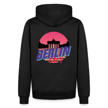Berlin x Miami Backprint - Sweat à capuche Premium bio Homme - noir - Dos - Nico (187cm)