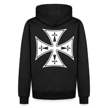 Breizh Hermelin Quer - Männer Premium Bio Hoodie - Schwarz - Hinten - Nico (187cm)