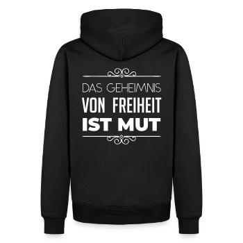 Das geheimnis von Freiheit ist Mut Spruch - Männer Premium Bio Hoodie - Schwarz - Hinten - Nico (187cm)