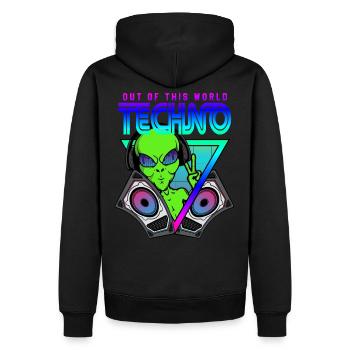 Techno Out of this World Alien Außerirdisch - Männer Premium Bio Hoodie - Schwarz - Hinten - Nico (187cm)