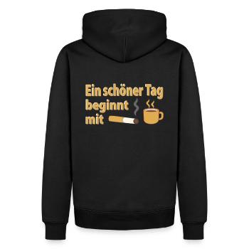 Ein schöner Tag beginnt mit Kaffee und Zigarette - Männer Premium Bio Hoodie - Schwarz - Hinten - Nico (187cm)