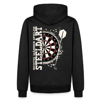 Richtige Männer spielen Steeldart Dart Kneipe Fun - Männer Premium Bio Hoodie - Schwarz - Hinten - Nico (187cm)