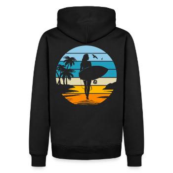 maman femme surfeuse cadeau femme sport surf - Sweat à capuche Premium bio Homme - noir - Dos - Nico (187cm)