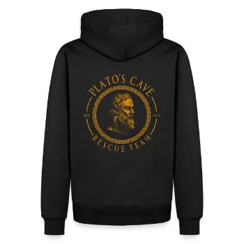 PLATOS CAVE RESCUE TEAM PHILOSOPHEN PHILOSOPHIE - Männer Premium Bio Hoodie - Schwarz - Hinten - Nico (187cm)