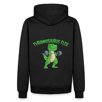 Tyrannosaurus Flex Fitness Gym Weight Training Dino - Men’s Premium Organic Hoodie - black - Back - Nico (187cm)