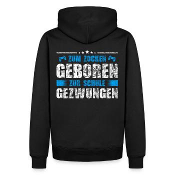 Zum Zocken geboren zur Schule gezwungen Gamer - Männer Premium Bio Hoodie - Schwarz - Hinten - Nico (187cm)