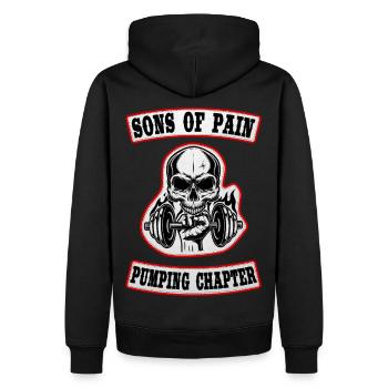 Culturisme Sons of Pain - Chapitre de pompage - Sweat à capuche Premium bio Homme - noir - Dos - Nico (187cm)