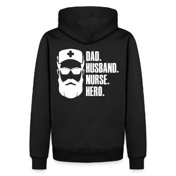 Dad Husband Nurse Hero - Krankenschwester Pfleger - Männer Premium Bio Hoodie - Schwarz - Hinten - Nico (187cm)