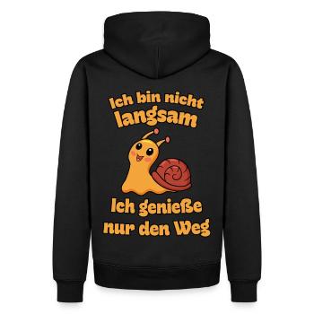 Ich bin nicht langsam, ich genieße nur den Weg. - Männer Premium Bio Hoodie - Schwarz - Hinten - Nico (187cm)