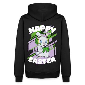 Frohe Ostern, Gamer Bunny, Osterhase, Spiel - Männer Premium Bio Hoodie - Schwarz - Hinten - Nico (187cm)