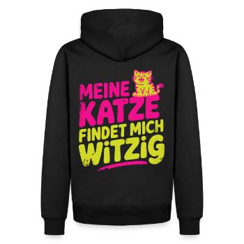 Meine Katze findet mich witzig, Katzen Humor - Männer Premium Bio Hoodie - Schwarz - Hinten - Nico (187cm)