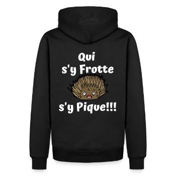 Design "QUI S'Y FROTTE , S'Y PIQUE" Expression - Sweat à capuche Premium bio Homme - noir - Dos - Nico (187cm)