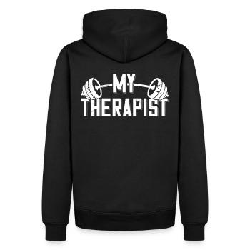 Mon thérapeute Barbell Bodybuilder Dicton - Sweat à capuche Premium bio Homme - noir - Dos - Nico (187cm)