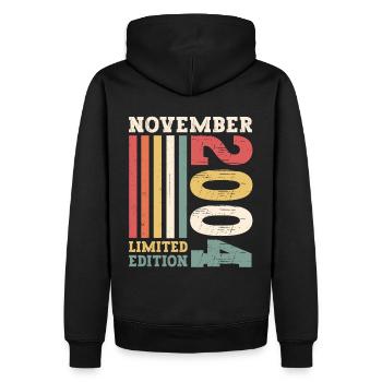 Cadeau original du 18e anniversaire de novembre 2004 - Sweat à capuche Premium bio Homme - noir - Dos - Nico (187cm)