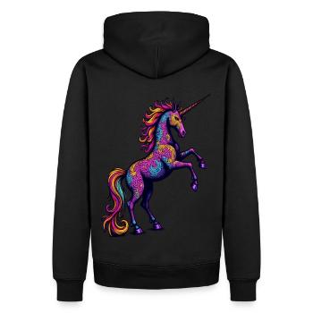 Neon Muster Einhorn – Bunte Fantasy Magie - Männer Premium Bio Hoodie - Schwarz - Hinten - Nico (187cm)
