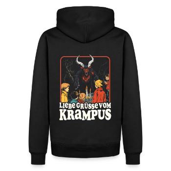 LIEBE GRÜSSE VOM KRAMPUS PERCHTEN RETRO KRAMPERL - Männer Premium Bio Hoodie - Schwarz - Hinten - Nico (187cm)