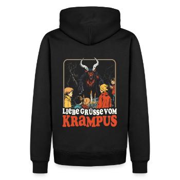 LIEBE GRÜßE VOM KRAMPUS RETRO KRAMPERL PERCHTEN - Männer Premium Bio Hoodie - Schwarz - Hinten - Nico (187cm)