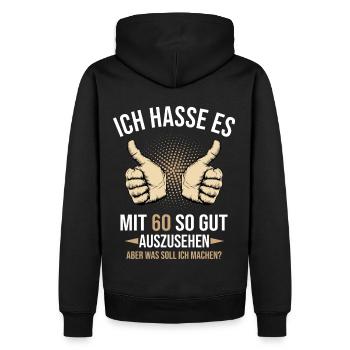 60. Geburtstag Damen Herren 60 Jahre - Männer Premium Bio Hoodie - Schwarz - Hinten - Nico (187cm)