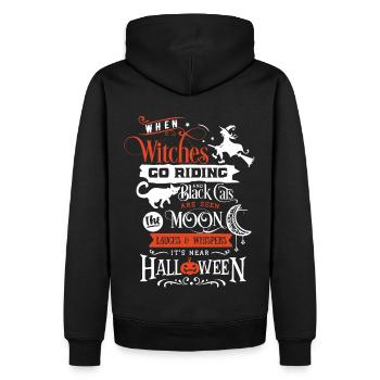 Halloween witch black cat moon Hexe Katze Mond Fun - Männer Premium Bio Hoodie - Schwarz - Hinten - Nico (187cm)