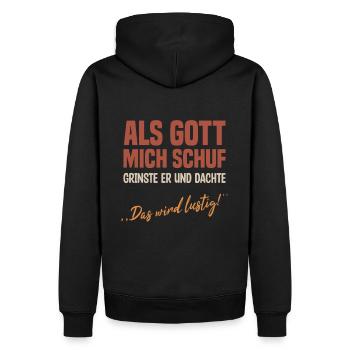 Lustig Gott Humor Spaß witziger Spruch Scherz - Männer Premium Bio Hoodie - Schwarz - Hinten - Nico (187cm)