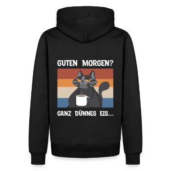 Guten Morgen Kaffee Katze lustiger Spruch - Männer Premium Bio Hoodie - Schwarz - Hinten - Nico (187cm)