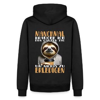 Manchmal brauche ich den ganzen Tag - Faultier - Männer Premium Bio Hoodie - Schwarz - Hinten - Nico (187cm)
