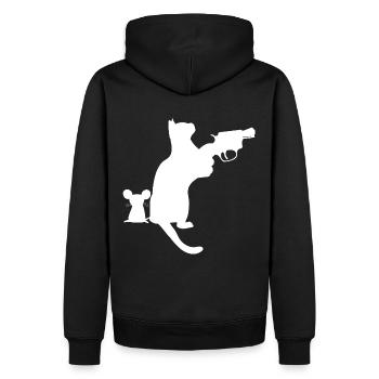 Le chat maléfique protège une souris drôle de motif amusant - Sweat à capuche Premium bio Homme - noir - Dos - Nico (187cm)