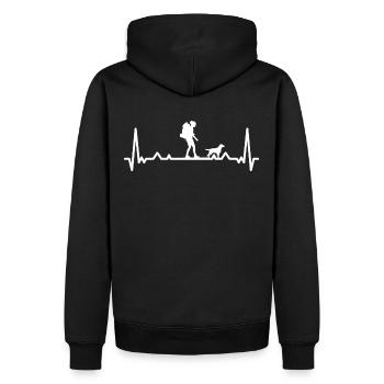 Herzschlag Bergsteiger mit Hund Wanderer Berg - Männer Premium Bio Hoodie - Schwarz - Hinten - Nico (187cm)