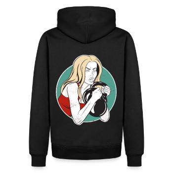 Bodybuilder Leg Day Girl Kettlebells Fitness - Männer Premium Bio Hoodie - Schwarz - Hinten - Nico (187cm)
