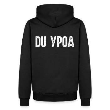 Du Freak! Spruch auf Russisch Russak Russland für - Männer Premium Bio Hoodie - Schwarz - Hinten - Nico (187cm)