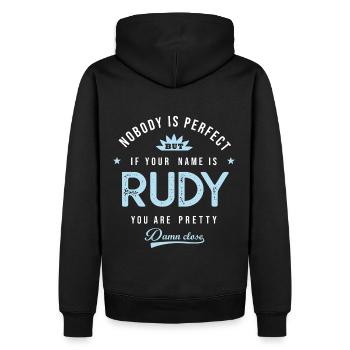 Rudy Cadeau personnalisé prénom rudy - Sweat à capuche Premium bio Homme - noir - Dos - Nico (187cm)