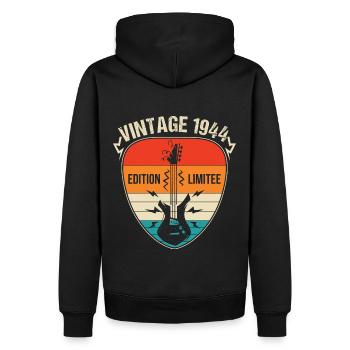 Vintage 1944 médiator guitare cadeau guitariste - Sweat à capuche Premium bio Homme - noir - Dos - Nico (187cm)