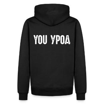 You Freak! Spruch auf Russisch Russak Russland - Männer Premium Bio Hoodie - Schwarz - Hinten - Nico (187cm)