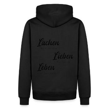 Lachen, Lieben und Leben ist Mensch sein - Männer Premium Bio Hoodie - Schwarz - Hinten - Nico (187cm)