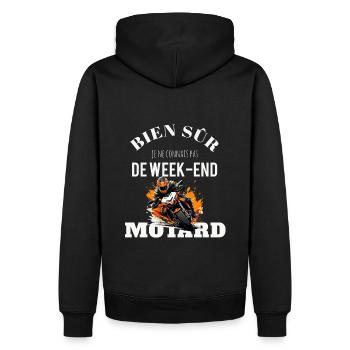 Je ne connais pas le week end je suis motard - Sweat à capuche Premium bio Homme - noir - Dos - Nico (187cm)