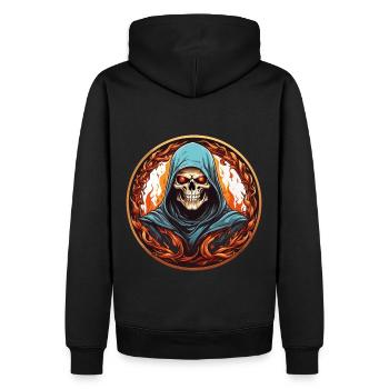 Sensenmann mit Kutte im Feuerkreis - Männer Premium Bio Hoodie - Schwarz - Hinten - Nico (187cm)