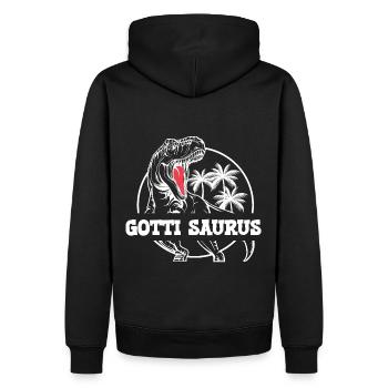 Gotti Saurus Gotti Schweiz Patentante - Männer Premium Bio Hoodie - Schwarz - Hinten - Nico (187cm)
