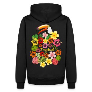 Toucan d'été fleurs fleurs d'hibiscus à Hawaii - Sweat à capuche Premium bio Homme - noir - Dos - Nico (187cm)