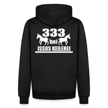 333 bei Issos Keilerei ,Eselsbrücke Spruch humor - Männer Premium Bio Hoodie - Schwarz - Hinten - Nico (187cm)