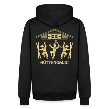 Hüttengaudi (Après Ski Party / Wintersport) - Männer Premium Bio Hoodie - Schwarz - Hinten - Nico (187cm)