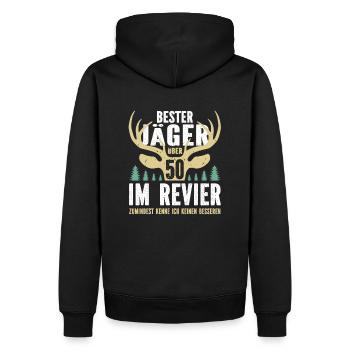 Bester Jäger über 50 im Revier - Männer Premium Bio Hoodie - Schwarz - Hinten - Nico (187cm)