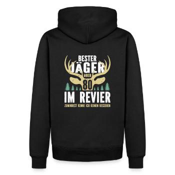 Bester Jäger über 80 im Revier - Männer Premium Bio Hoodie - Schwarz - Hinten - Nico (187cm)