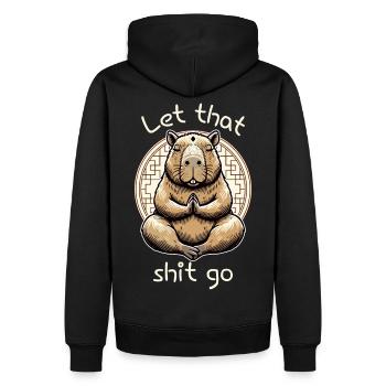 Let That Shit Go – Meditierendes Capybara - Männer Premium Bio Hoodie - Schwarz - Hinten - Nico (187cm)