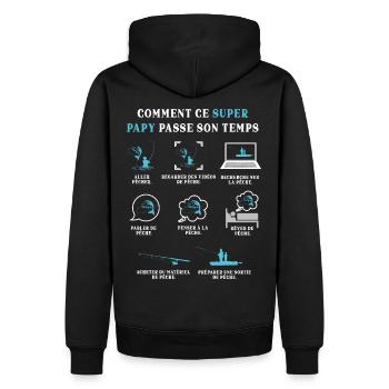 Papy Pêcheur Pêche Humour Peche - Sweat à capuche Premium bio Homme - noir - Dos - Nico (187cm)