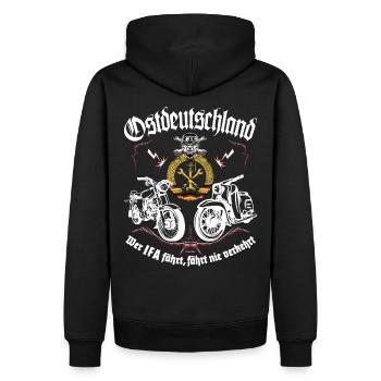 Simson Mopedkult Ostdeutschland - Männer Premium Bio Hoodie - Schwarz - Hinten - Nico (187cm)