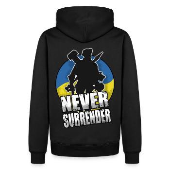 Ukraine - Never Surrender - Männer Premium Bio Hoodie - Schwarz - Hinten - Nico (187cm)