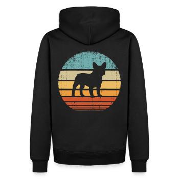 French Bulldog - Sunset Retro - Französische - Men’s Premium Organic Hoodie - black - Back - Nico (187cm)